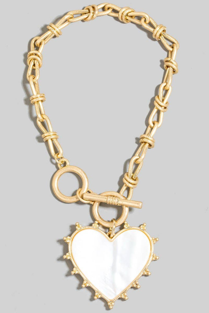 Mother Of Pearl Heart Charm Toggle Chain Bracelet: WGCRM - The Edit LLC