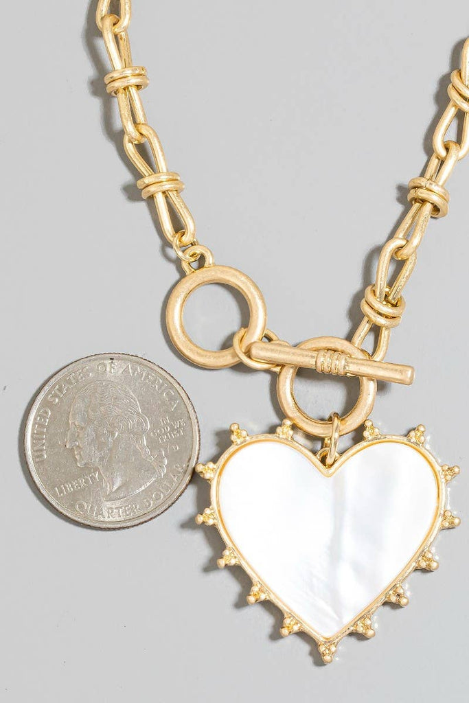 Mother Of Pearl Heart Charm Toggle Chain Bracelet: WGCRM - The Edit LLC