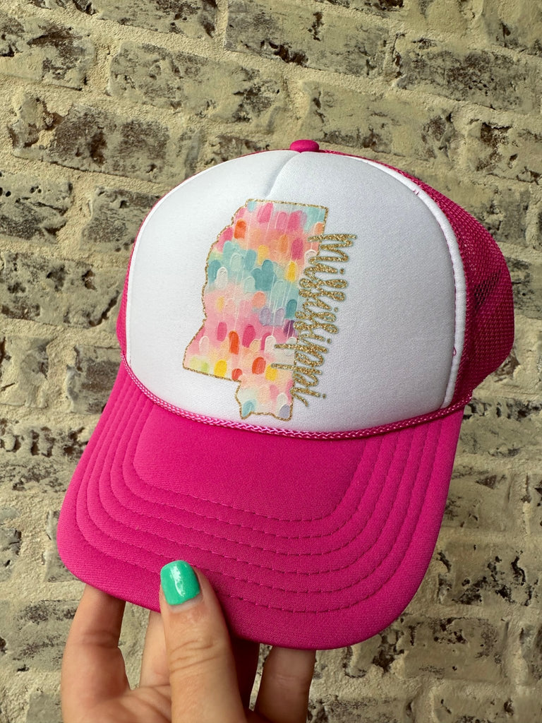 MS Logo Trucker Hat - Pink - The Edit LLC