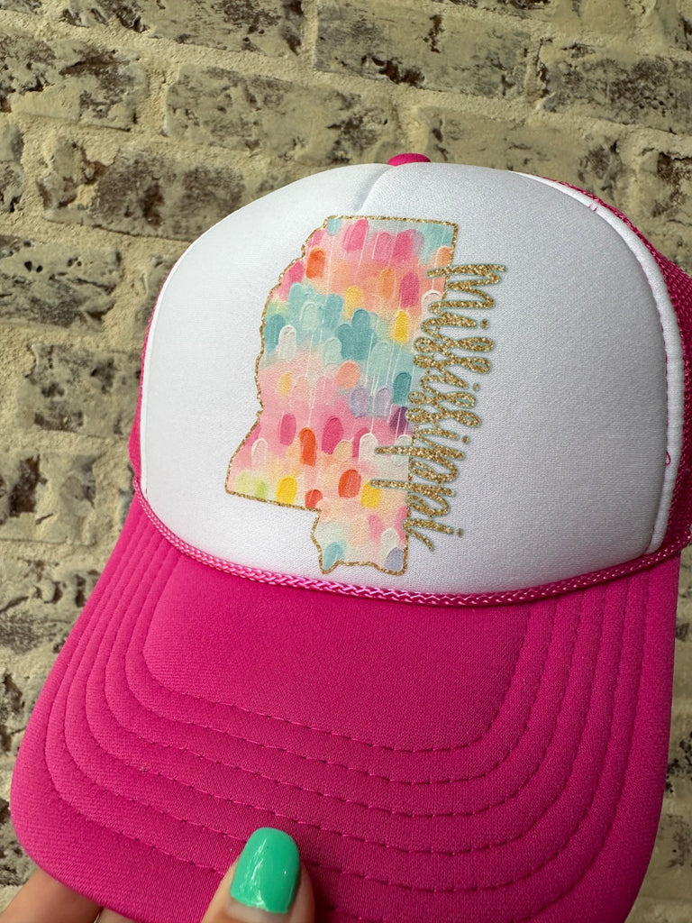 MS Logo Trucker Hat - Pink - The Edit LLC