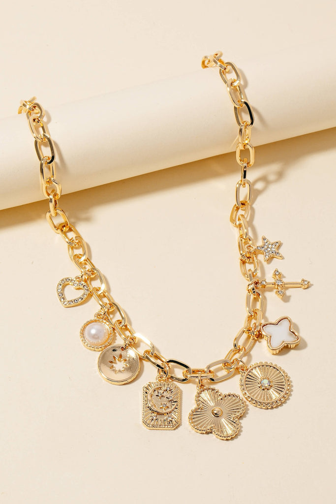 Multi Charms Chain Link Necklace: G - The Edit LLC