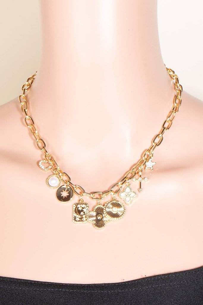 Multi Charms Chain Link Necklace: G - The Edit LLC