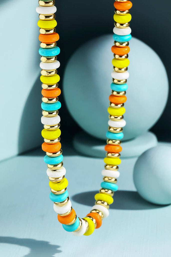 Multi Colorful Wood Disk Bead Necklace - The Edit LLC