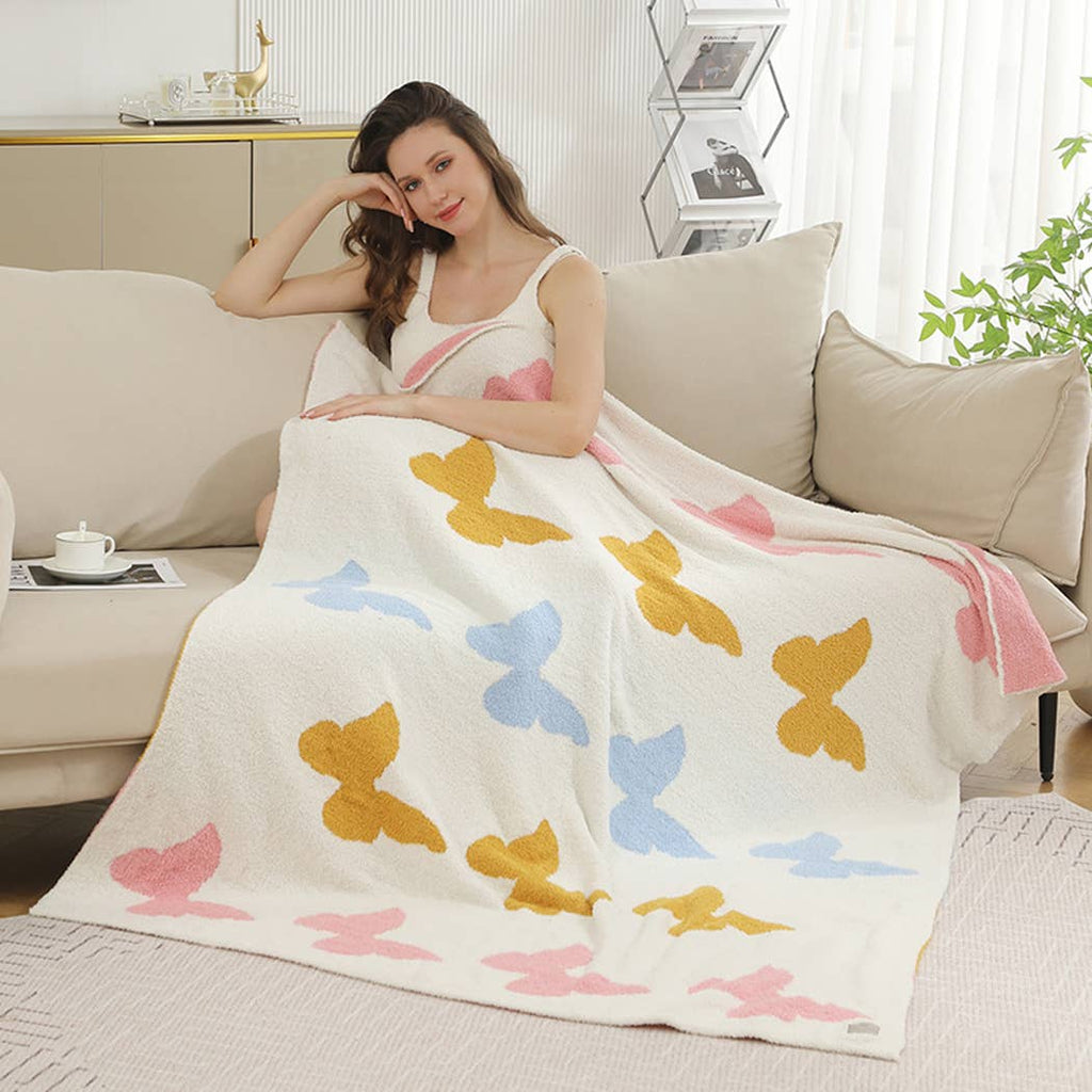 Multi Pattern Print Cozy Soft Throw Blanket : BUTTERFLY / ONE SIZE - The Edit LLC