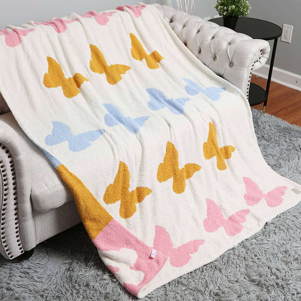 Multi Pattern Print Cozy Soft Throw Blanket : BUTTERFLY / ONE SIZE - The Edit LLC