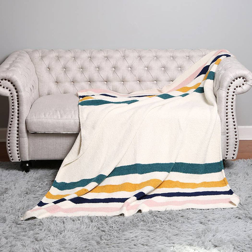 Multi - Striped Luxury Soft Throw Blanket: IVORY / ONE SIZE - The Edit LLC