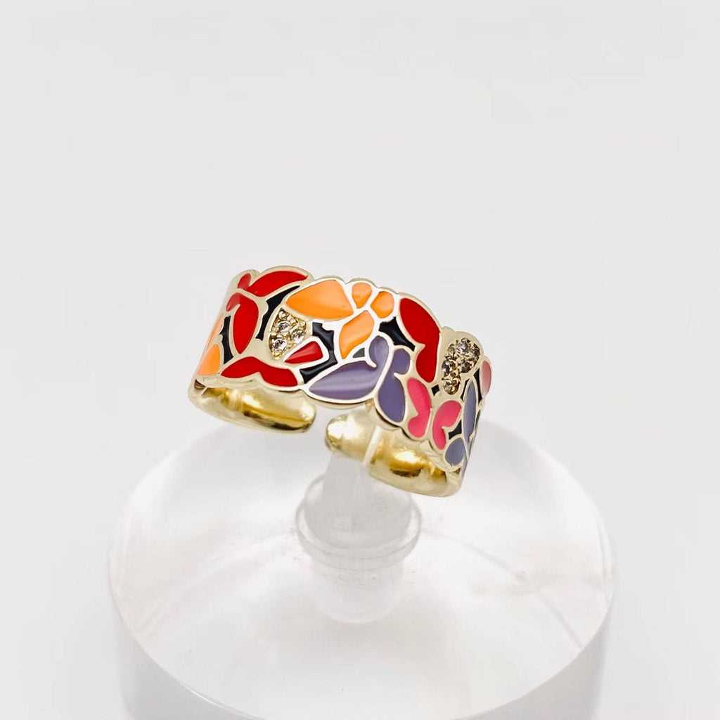 Multi - style Enamel Gold - plated Ring |Flowers|Butterfly|Eyes: F - Butterfly - The Edit LLC