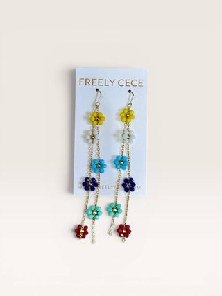 Multicolor Beaded Flower Chain Duster Earrings  - The Edit LLC