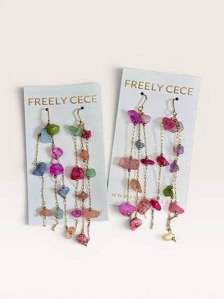 Multicolor Stone Chain Duster Earrings  - The Edit LLC