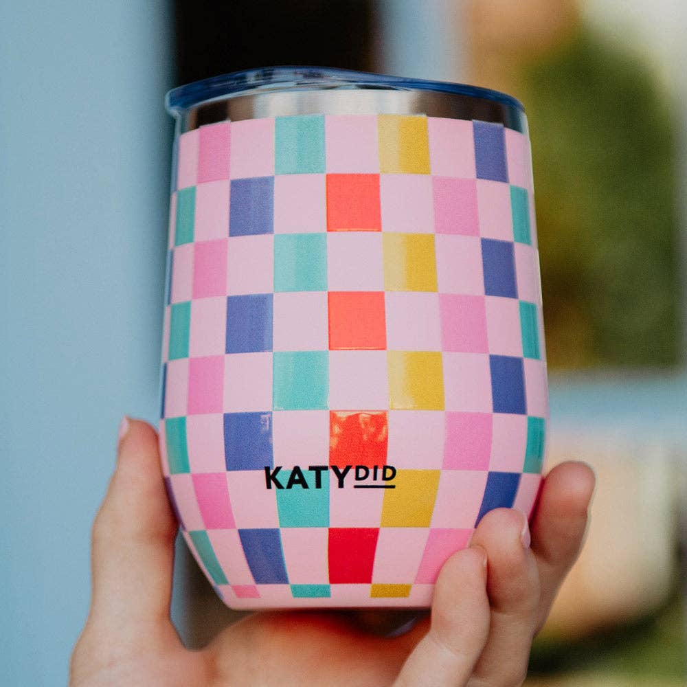 Multicolored Checkered Insulated WINE TUMBLER: Multi Checker - The Edit LLC