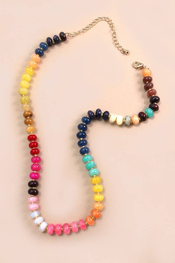 Natural Agate Glass Beaded Necklace - Bold - The Edit LLC