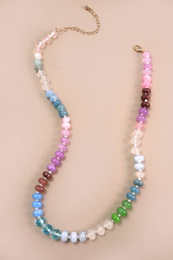 Natural Agate Glass Beaded Necklace - Spring - The Edit LLC