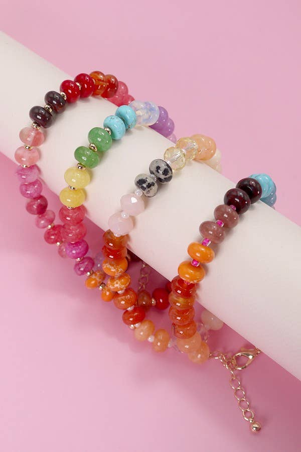 NATURAL AGATE GLASS SEMI PRECIOUS BEAD BRACELET | 80B230: A - The Edit LLC