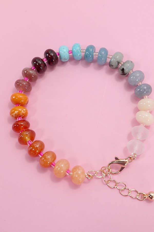 NATURAL AGATE GLASS SEMI PRECIOUS BEAD BRACELET | 80B230: A - The Edit LLC