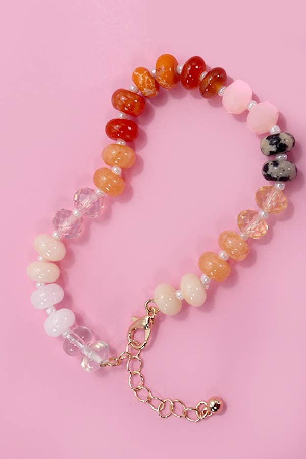 NATURAL AGATE GLASS SEMI PRECIOUS BEAD BRACELET | 80B230: B - The Edit LLC