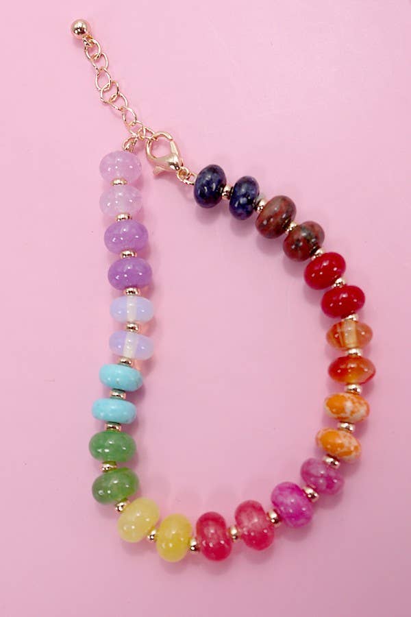 NATURAL AGATE GLASS SEMI PRECIOUS BEAD BRACELET | 80B230: C - The Edit LLC