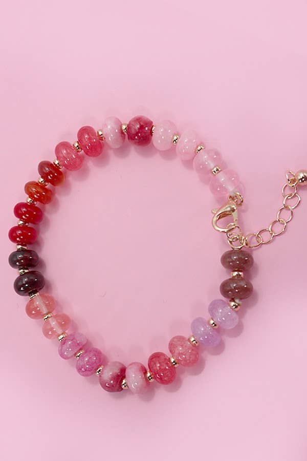 NATURAL AGATE GLASS SEMI PRECIOUS BEAD BRACELET | 80B230: D - The Edit LLC