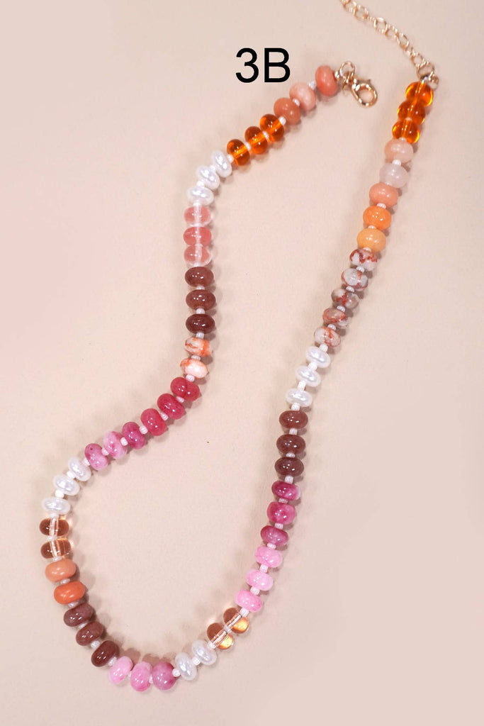 NATURAL AGATE GLASS SEMI PRECIOUS BEAD NECKLACE | 80N896: 3B - The Edit LLC