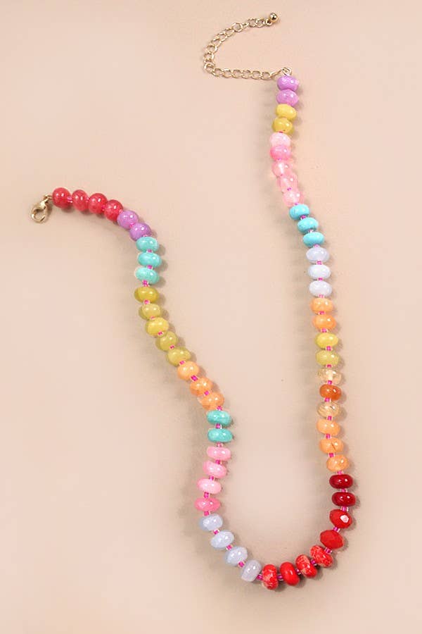 Natural Agate Glasses Beaded Necklace - Vibrant - The Edit LLC