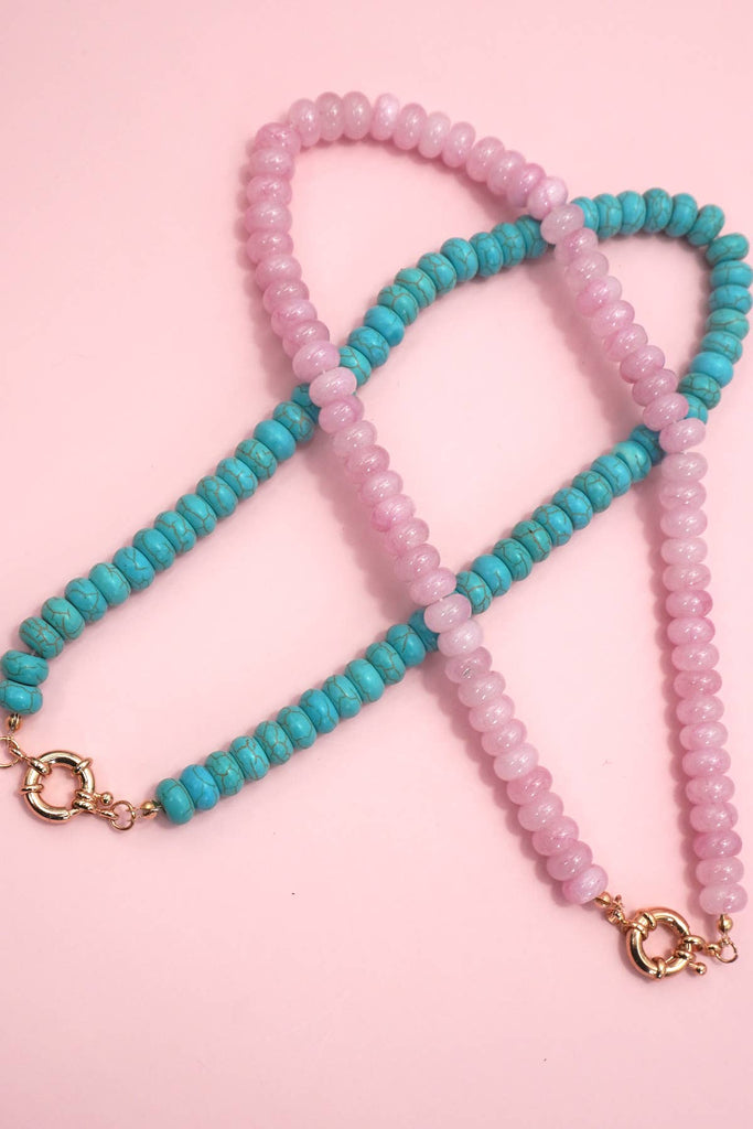 NATURAL STONE CHARM SPRING CLASP BEADED NECKLACE | 40NK9461: ROSE QUARTZ - The Edit LLC