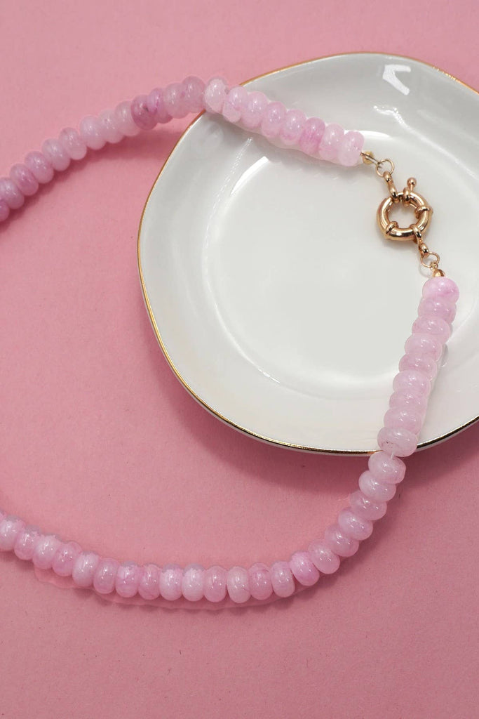 NATURAL STONE CHARM SPRING CLASP BEADED NECKLACE | 40NK9461: ROSE QUARTZ - The Edit LLC