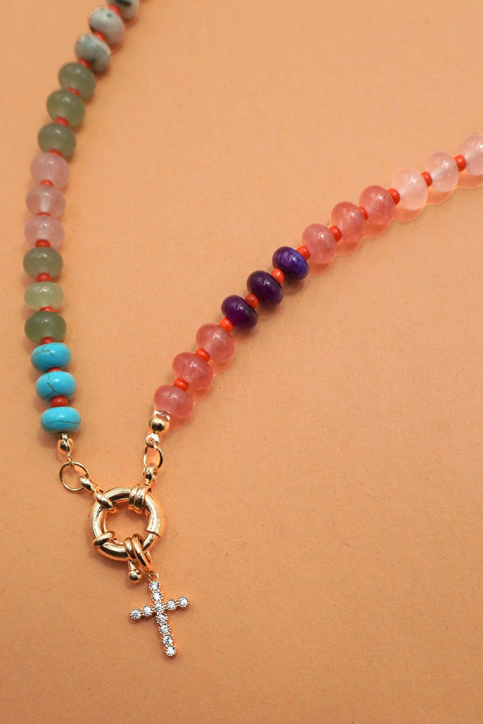 NATURAL STONE CHARM SPRING CLASP BEADED NECKLACE | 40NK9467: A - The Edit LLC
