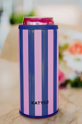 Navy and Pink Striped Drink Cooler: Navy and Pink Striped - The Edit LLC