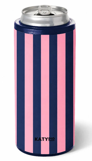 Navy and Pink Striped Drink Cooler: Navy and Pink Striped - The Edit LLC
