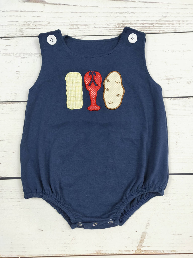 Navy Baby Boy Crawfish Appliqué Romper - The Edit LLC