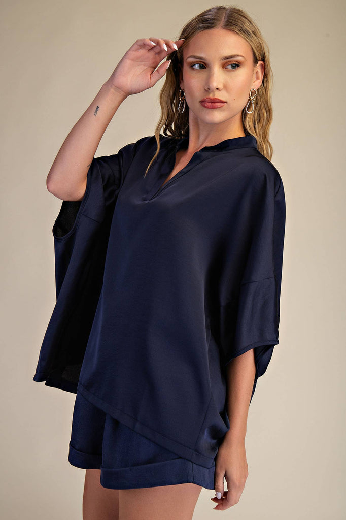 Navy Dropped Shoulder Top: - The Edit LLC