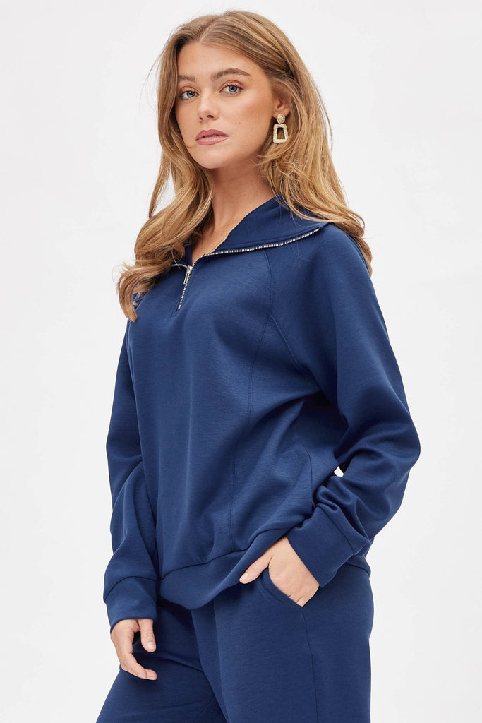 Navy Quarter Zip Pullover + Jogger Modal Travel Set - The Edit LLC