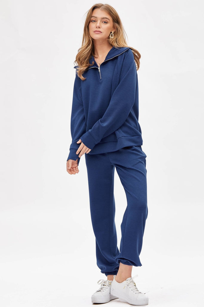 Navy Quarter Zip Pullover + Jogger Modal Travel Set - The Edit LLC
