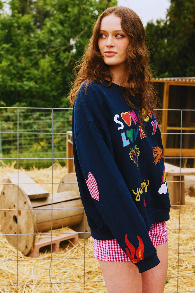 Navy 'Somebody Loves You' Graphic Sweatshirts - The Edit LLC