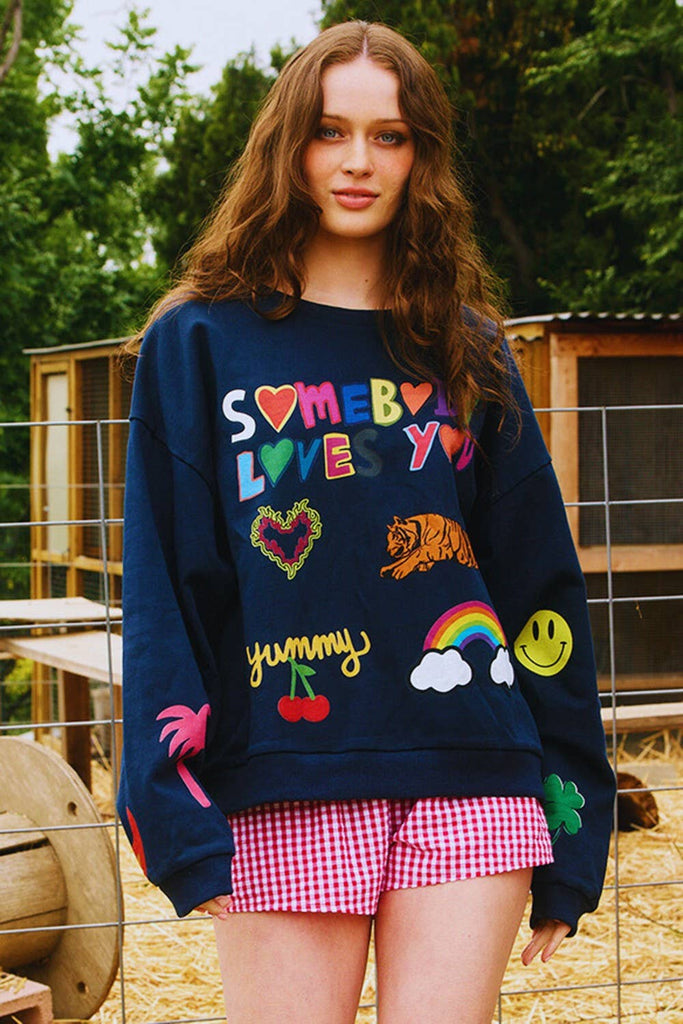 Navy 'Somebody Loves You' Graphic Sweatshirts - The Edit LLC