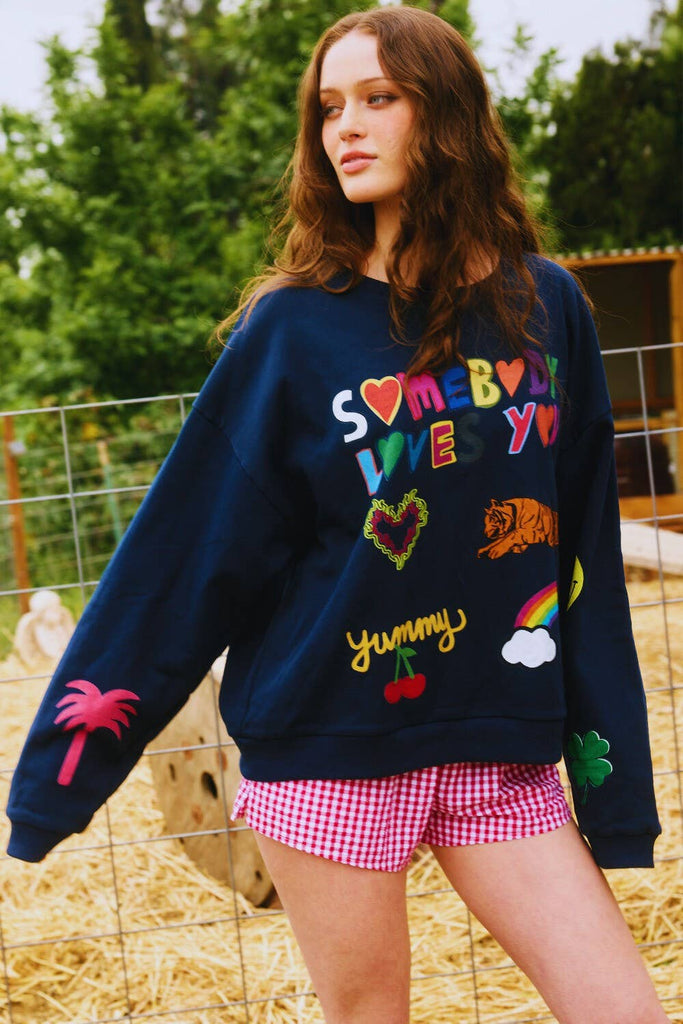 Navy 'Somebody Loves You' Graphic Sweatshirts - The Edit LLC
