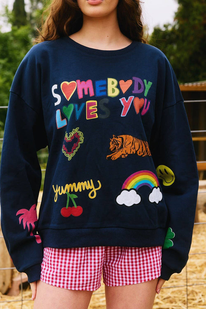 Navy 'Somebody Loves You' Graphic Sweatshirts - The Edit LLC