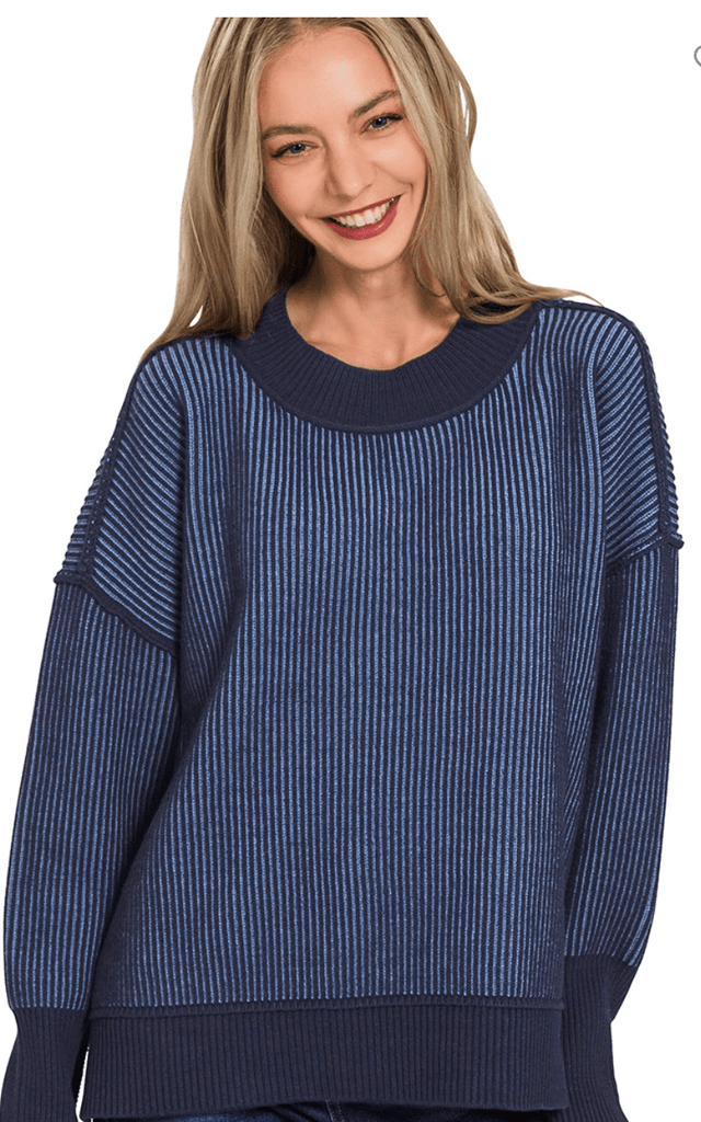 Navy Two Tone Sweater - The Edit LLC