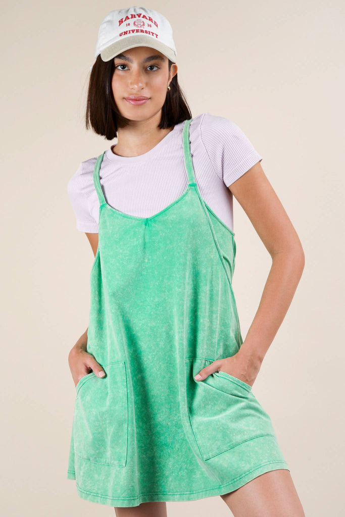 ND31251 - Mineral Washed Knit Mini Dress with Shorts Inside : GREEN / S - M - L/2 - 2 - 2 - The Edit LLC