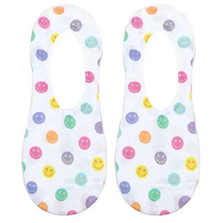 No-Show Liner Socks - Multi-Colored Happy Faces - White - The Edit LLC