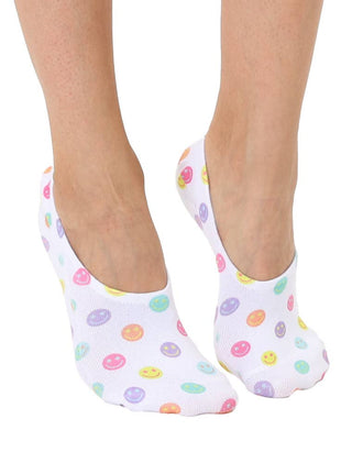 No-Show Liner Socks - Multi-Colored Happy Faces - White - The Edit LLC