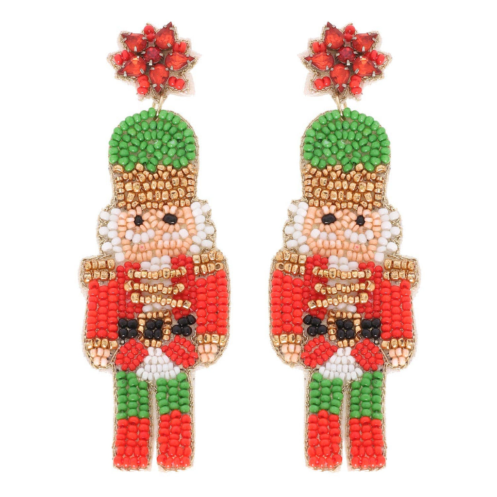 Nutcracker Christmas Beaded Drop Earrings: Red - The Edit LLC