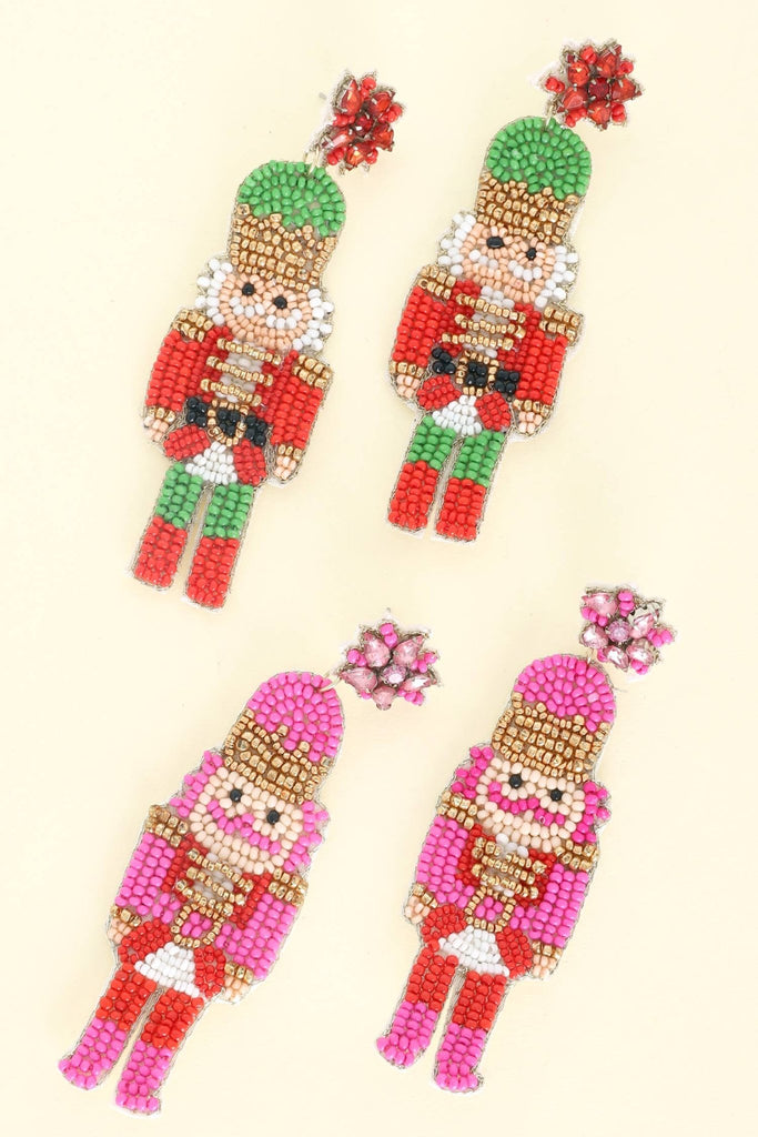 Nutcracker Christmas Beaded Drop Earrings: Red - The Edit LLC