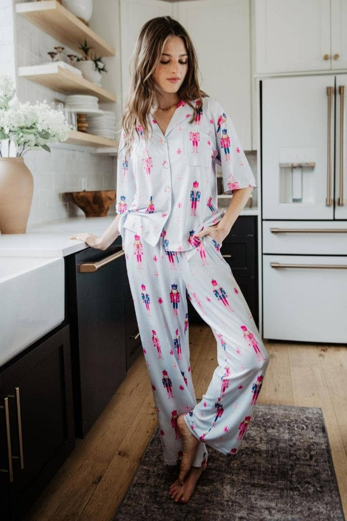 Nutcrackers Christmas Light Blue Lounge Pants Set: Light Blue / M - The Edit LLC
