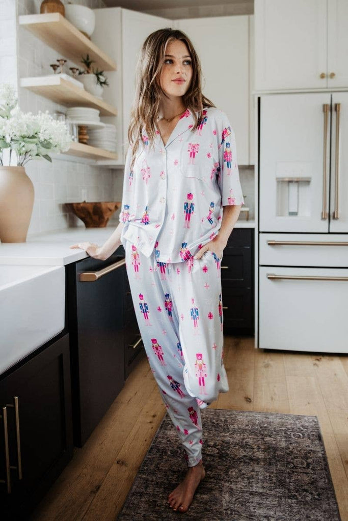 Nutcrackers Christmas Light Blue Lounge Pants Set: Light Blue / M - The Edit LLC