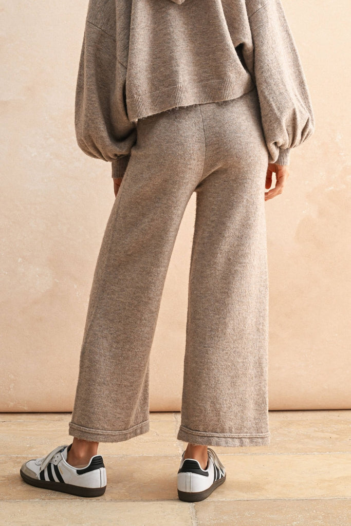 Oatmeal TWO TONE RIBBED WAIST BAND SWEATER PANTS - The Edit LLC