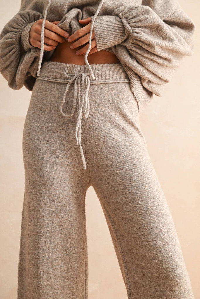 Oatmeal TWO TONE RIBBED WAIST BAND SWEATER PANTS - The Edit LLC