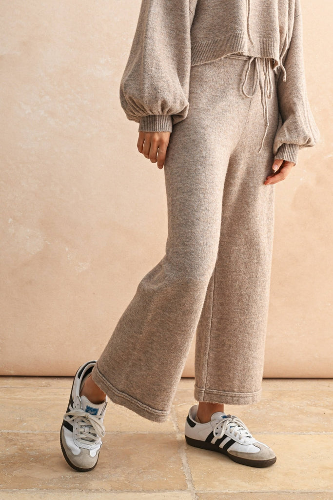 Oatmeal TWO TONE RIBBED WAIST BAND SWEATER PANTS - The Edit LLC