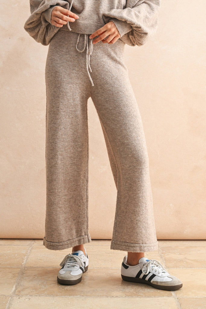 Oatmeal TWO TONE RIBBED WAIST BAND SWEATER PANTS - The Edit LLC