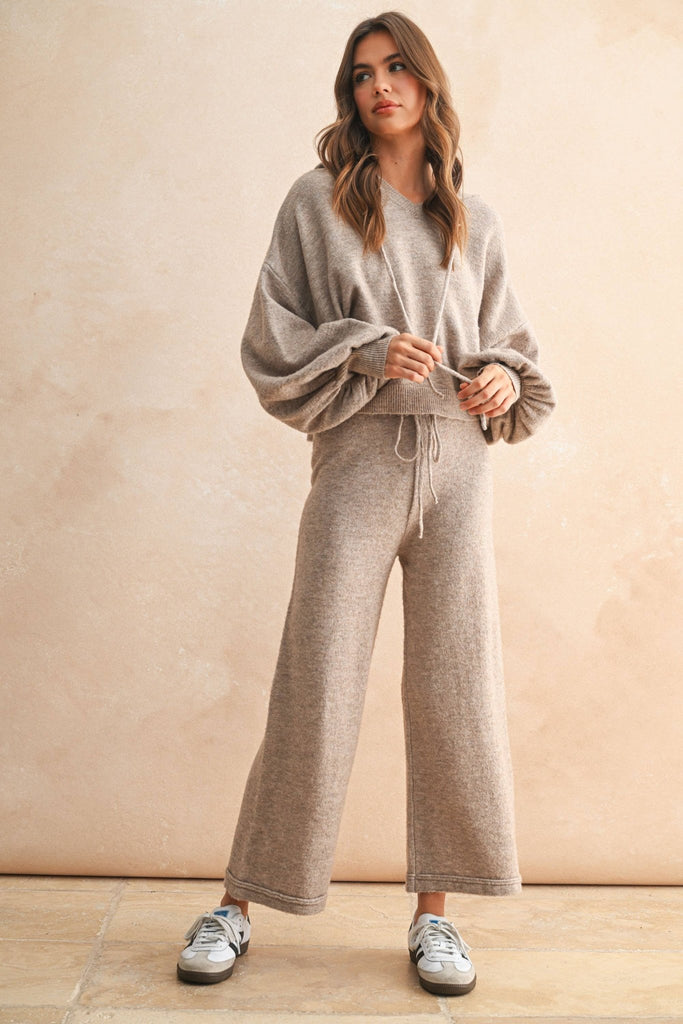 Oatmeal TWO TONE RIBBED WAIST BAND SWEATER PANTS - The Edit LLC