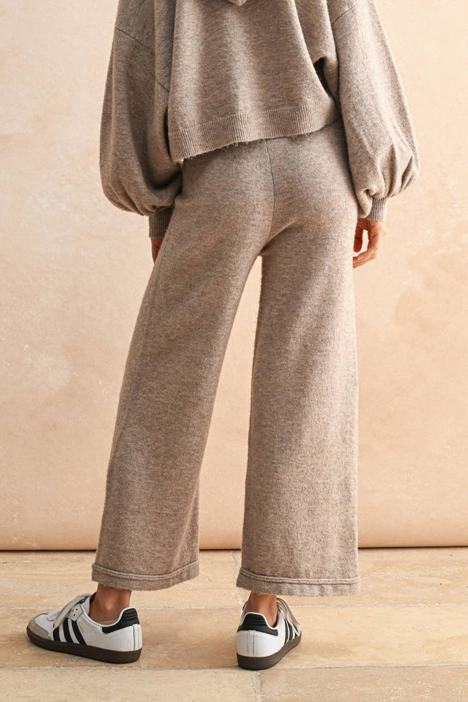 Oatmeal TWO TONE RIBBED WAIST BAND SWEATER PANTS - The Edit LLC
